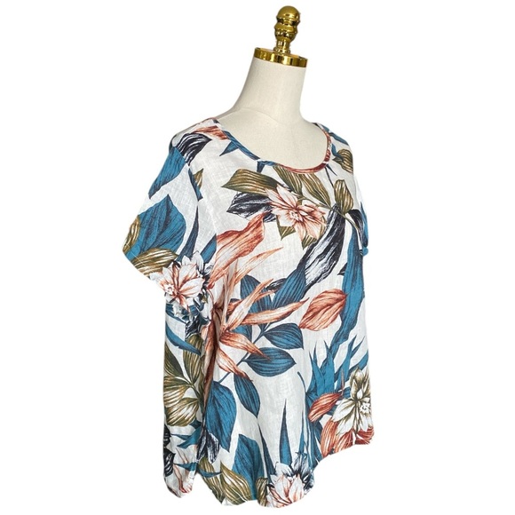C&C California 100% Linen Tropical Floral Print Hi-Low Hem Blouse Women’s Sz 1X - Picture 2 of 6